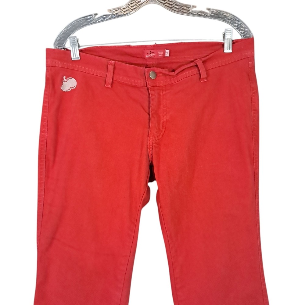 Y2K Red Apple Bottom Jeans Low Rise Apple Embroidered No Back Pockets‎ Size 12 - Picture 4 of 14